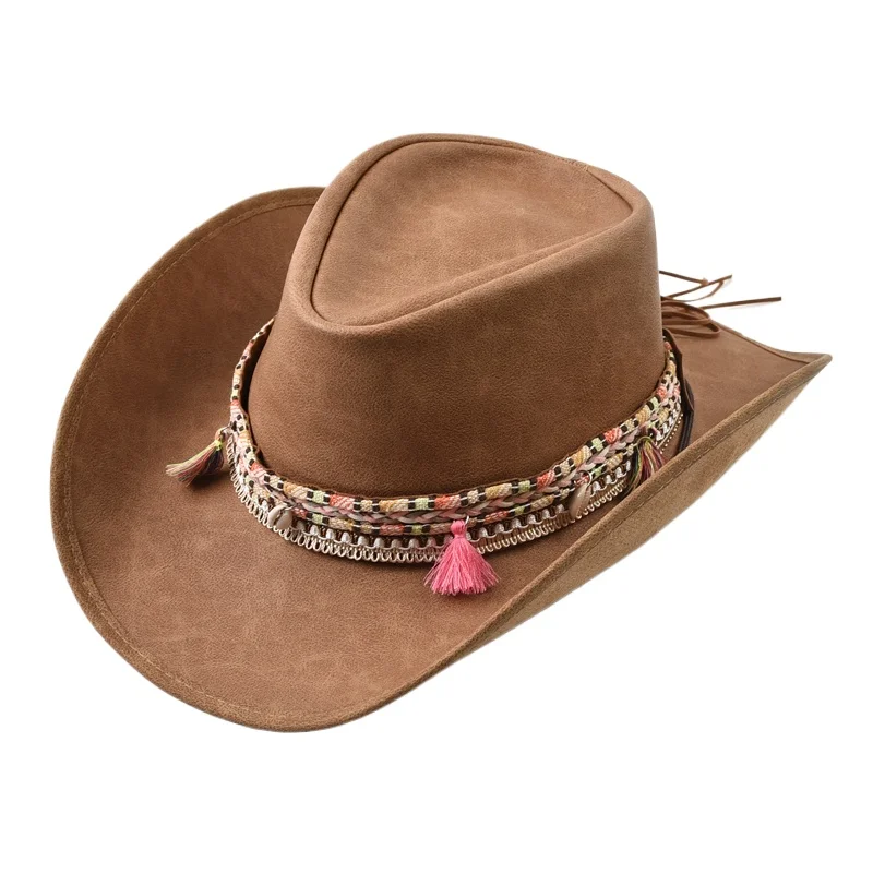 Nouveau 100% cuir hommes femmes Western Cowboy chapeau à large bord parrain chapeaux Gentleman église Sombrero Hombre Jazz casquette