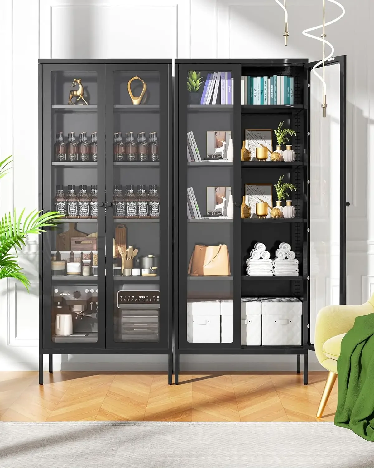 

Display Cabinet with Glass Doors,67” Metal Display Curio Cabinet with Glass Doors and 4 Adjustable Shelves for Collectibles,Home