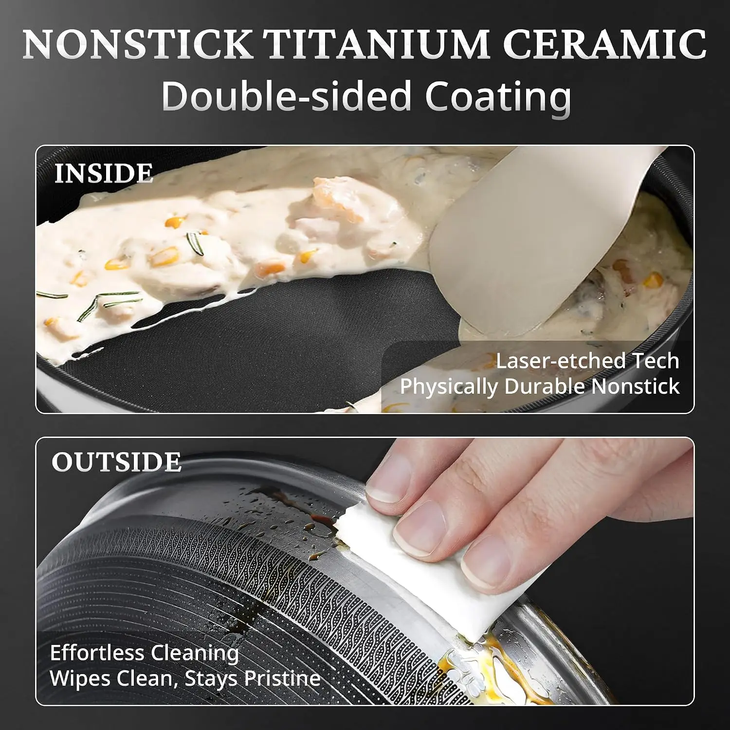 Titanium Ceramic Tri Ply Stainless Steel Skillet Set 8 10 12 Inch Non Stick Frying Pans With Lids Non Toxic Pfas Pfoa Ptfe Free
