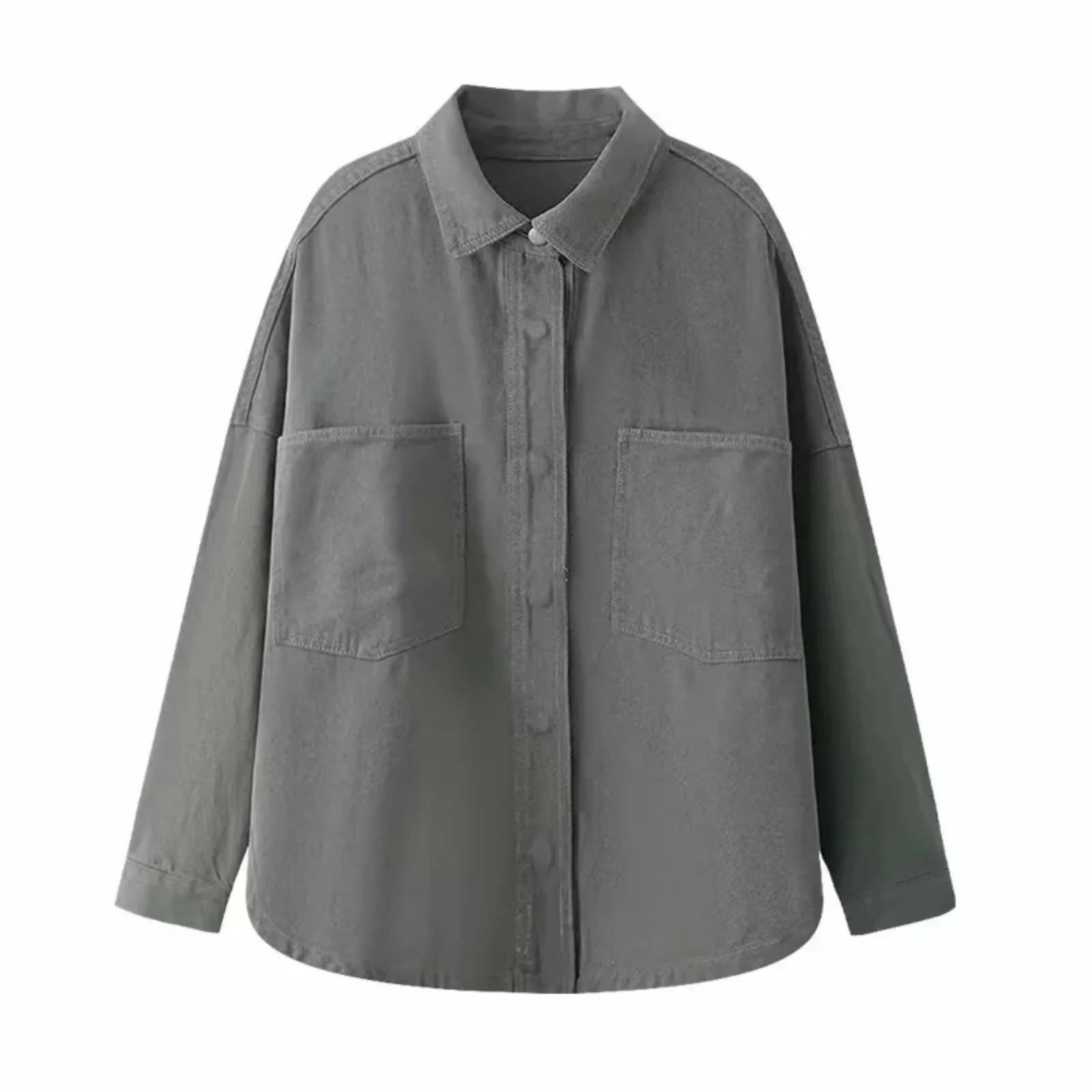 المرأة خمر فضفاض الدنيم قميص سترة أزياء عارضة جيب كبير الدنيم قميص معطف ربيع الخريف عارضة الدنيم الستر