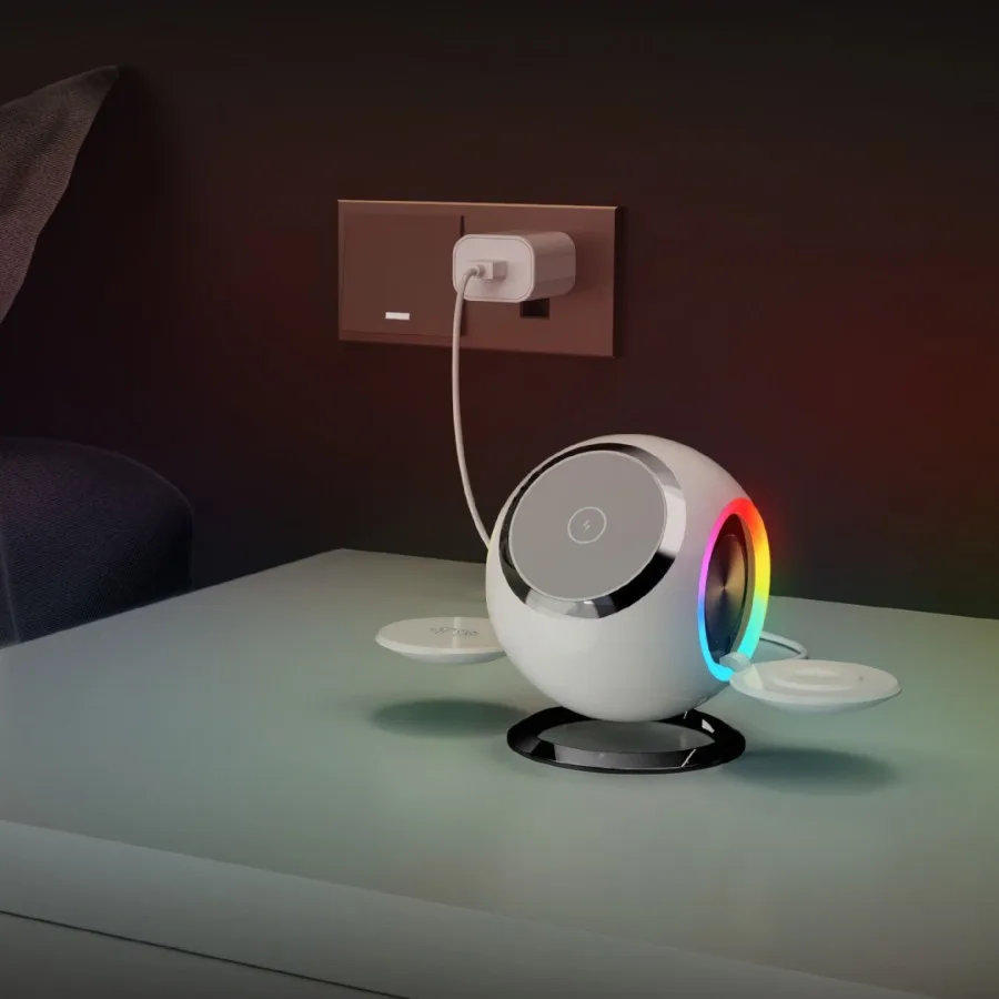 

Top Level 15W Magsafe Magnetic Wireless Charger RGB LED Space Capsule For iPhone iWatch Airpods Fast Charging Dock Station