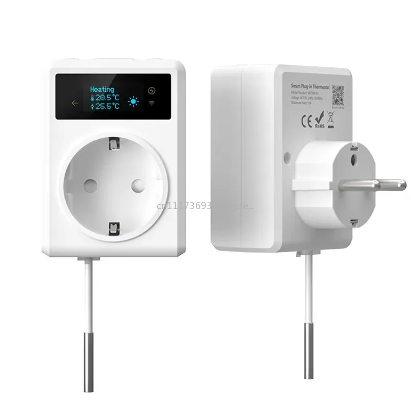 WT580-EU Tuya WiFi Smart Socket Thermostat, 16A, EU Plug, OLED Screen Heating and Cooling Temperature Controller