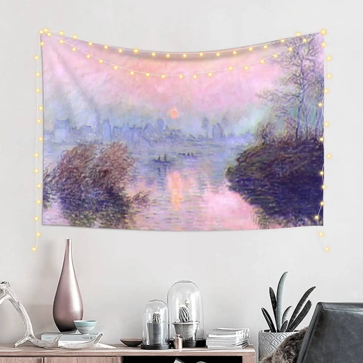 Sunset on the Seine at Lavacourt | Claude Monet's Roseate Sunset Tapestry Home Decor Aesthetic Home Decorators Tapestry