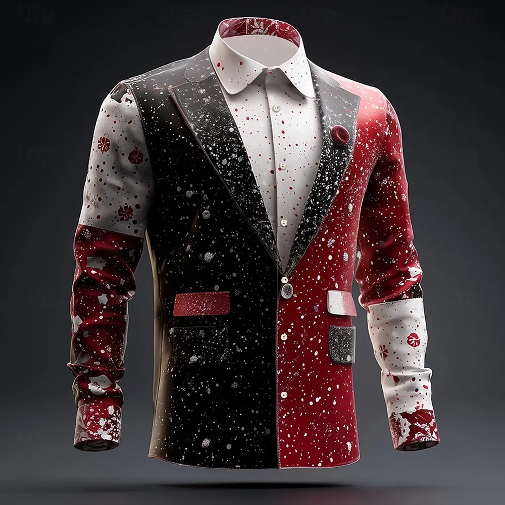 

Men's Christmas Costume Faux Collar and Suit Design Suit Tie Printed Tuxedo Shirt Button Up Shirt Long Sleeve Funny Holiday Wear