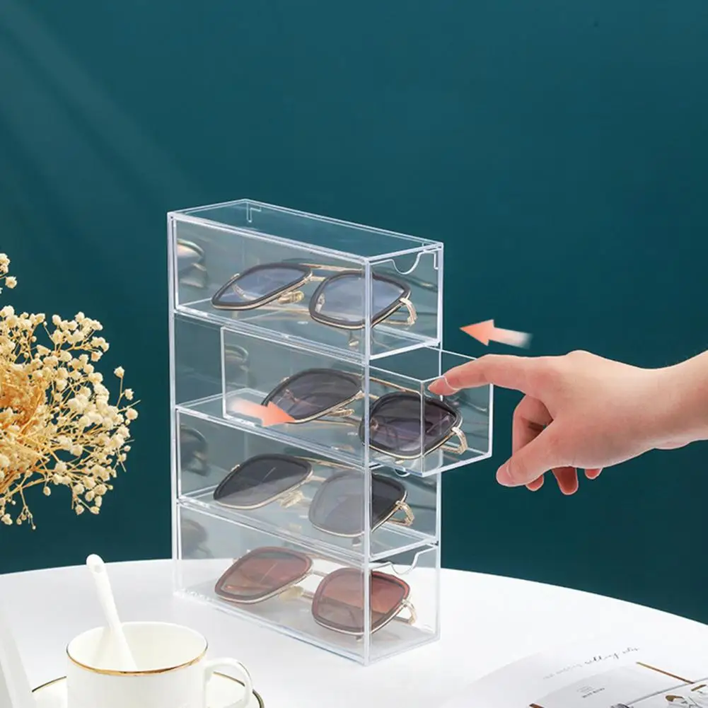 

4-layer Plastic Drawer Storage Box Transparent Stackable Sunglasses Display Holder Home Supply Cosmetic Stationery Storage Rack