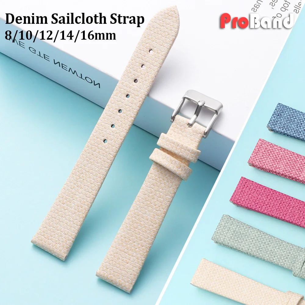 

Women's Ultra-Thin Denim Sailcloth Watch Strap 8/10/12/14/16mm Universal Nylon Canvas Watchband Macaron Color Soft Slim Bracelet
