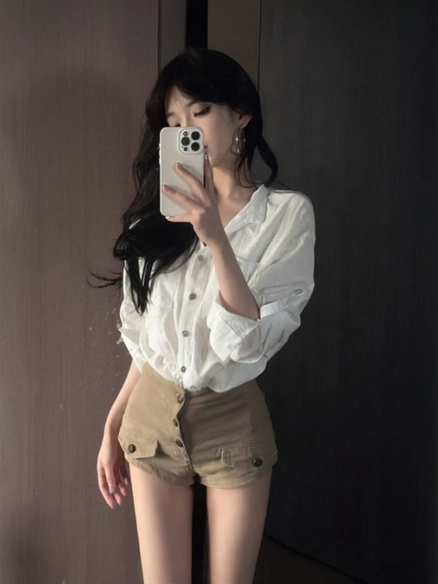 Kaki Color Tight Fit Denim Shorts Women Summer Y2K Sexy Single Button High Waist Butt Hugging Hot Pants Trendy Cotton Stretch...