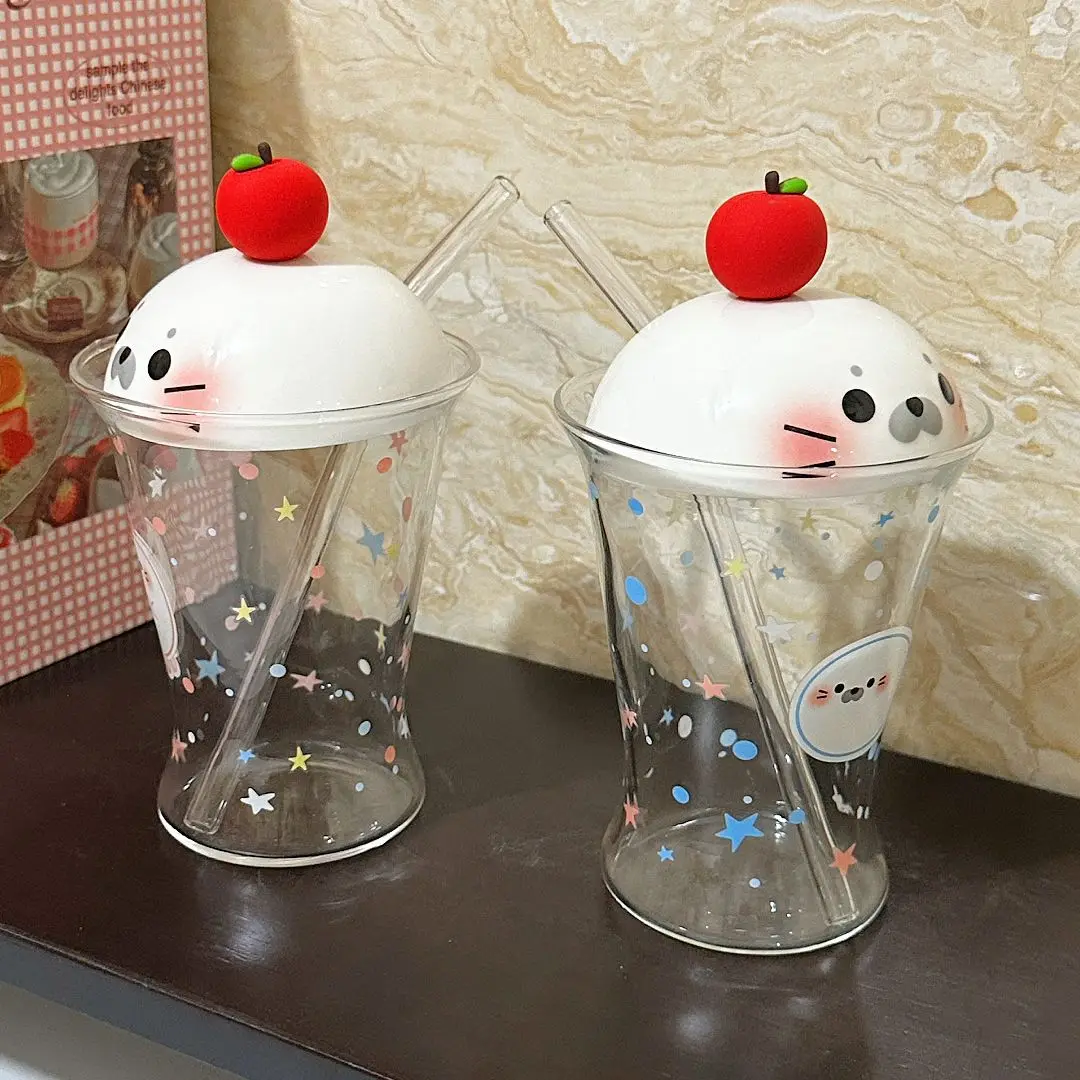 Adorable Seal-Shaped Glass Mug – Transparent with Star Patterns, Great for Home, Office & Parties