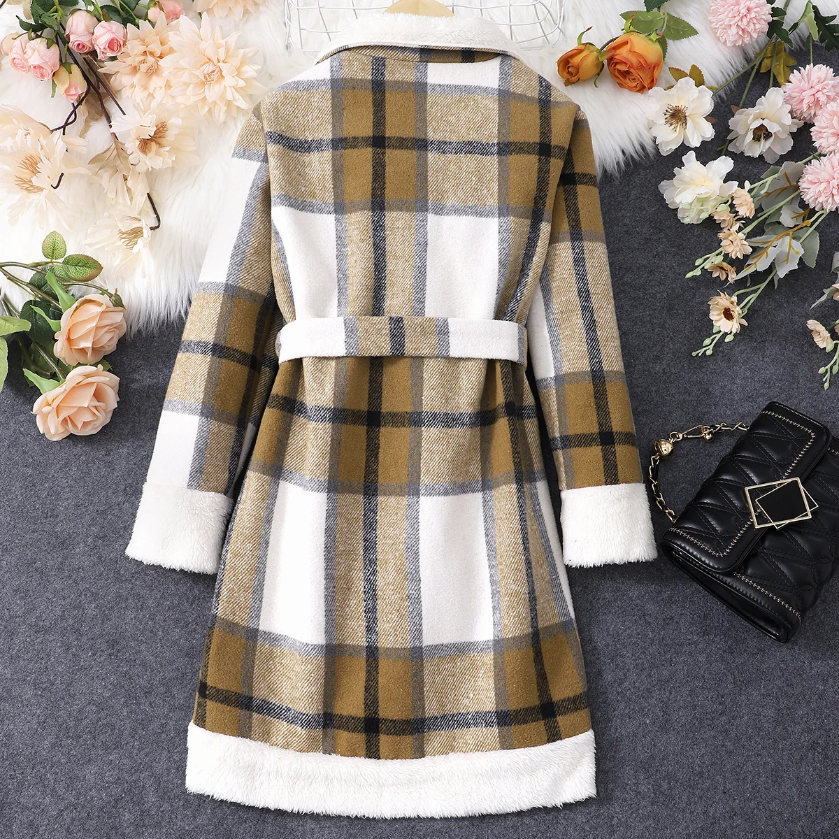 2023 Winter Big Girl Long Sleeve Suit Collar Plaid Plush Coat Fashion Casual Soft Cotton Winter Children Top 8 9 10 11 12 Years