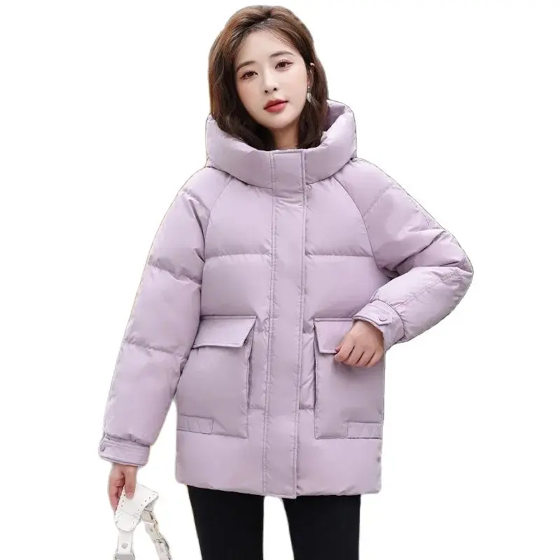 

2023 Women's Down Cotton-Padded Zipper Short Jacket Hooded Warm Coat Was Thickened Relaxed FashionLeisure Pocket Overcoat