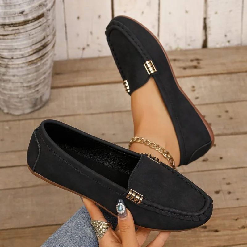 

Women's Slip on Flat Loafers Faux Suede Metal Decor Round Toe Soft Sole Casual Comfort Daily Walking Fashion Work Shoes Footwear
