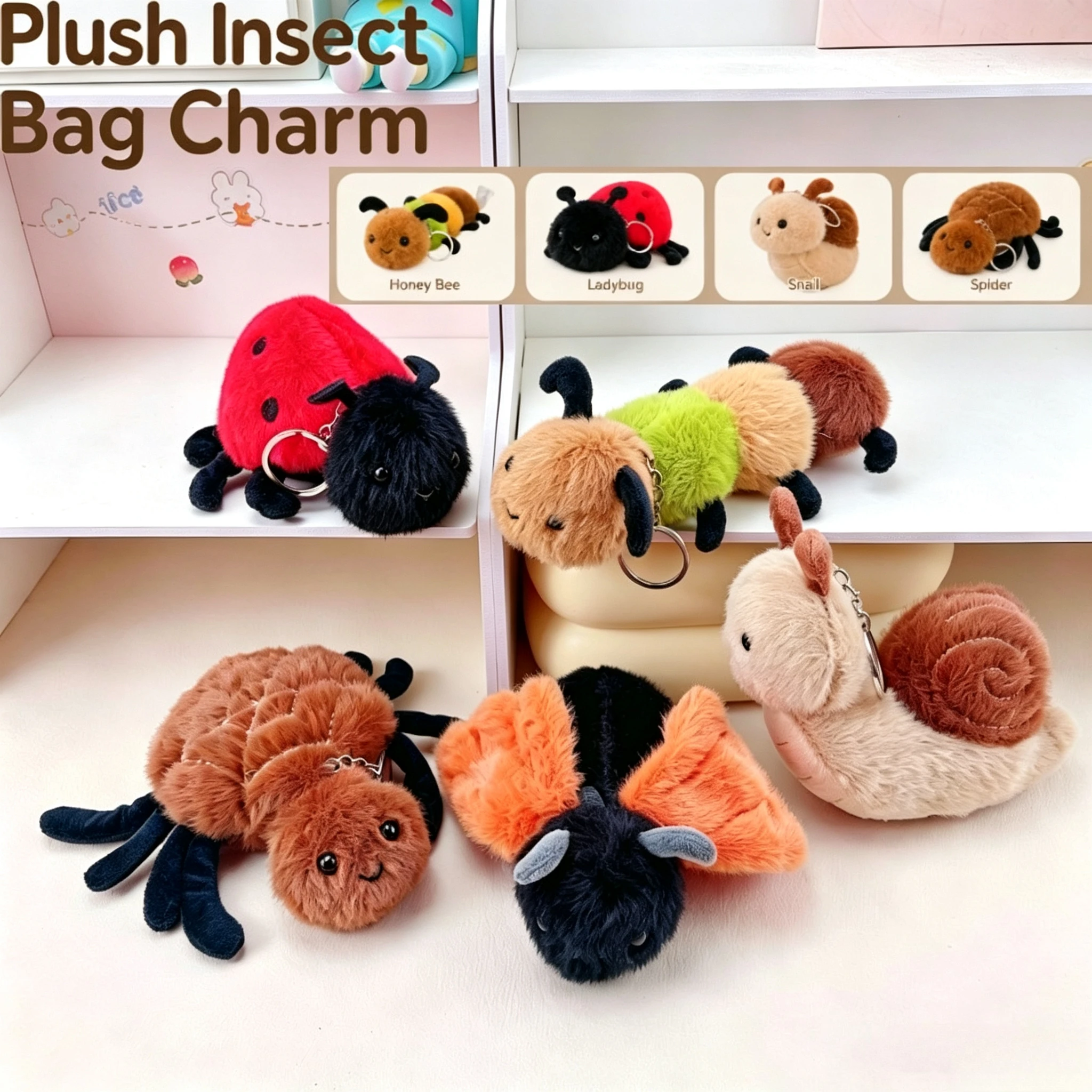 12cm Creative Insect Plush Doll Cute Anime Bag Pendant Stuffed Toy Kawaii Snail Bee Animal Decoration Birthday Party Gift
