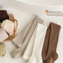 New Candy-colored girls wear solid color socks with cotton vertical stripes and smooth board for children's pantyhose.