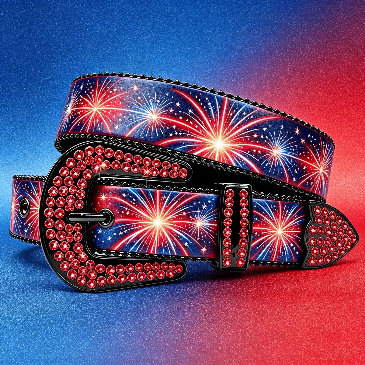 

Brilliant Fireworks Print Rhinestone Waist Belt Unisex Fashion Accessory for Men Women Daily Decorative Waist Belt