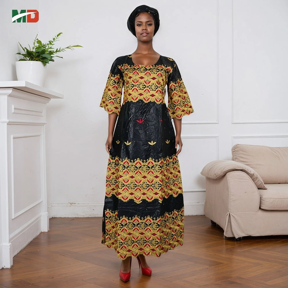 فستان MD الأفريقي للنساء فستان تركيا التقليدي المطرز لحفلات الزفاف والكنيسة وغطاء الرأس مقاس كبير ملابس أفريقيا #4