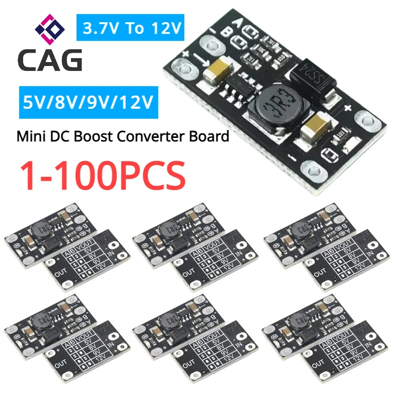 1-100pcs 3.7V To 12V Mini DC Boost Converter Board Output 5V/8V/9V/12V DC Step Up Module Lith-Battery Boost Voltage Boost Module