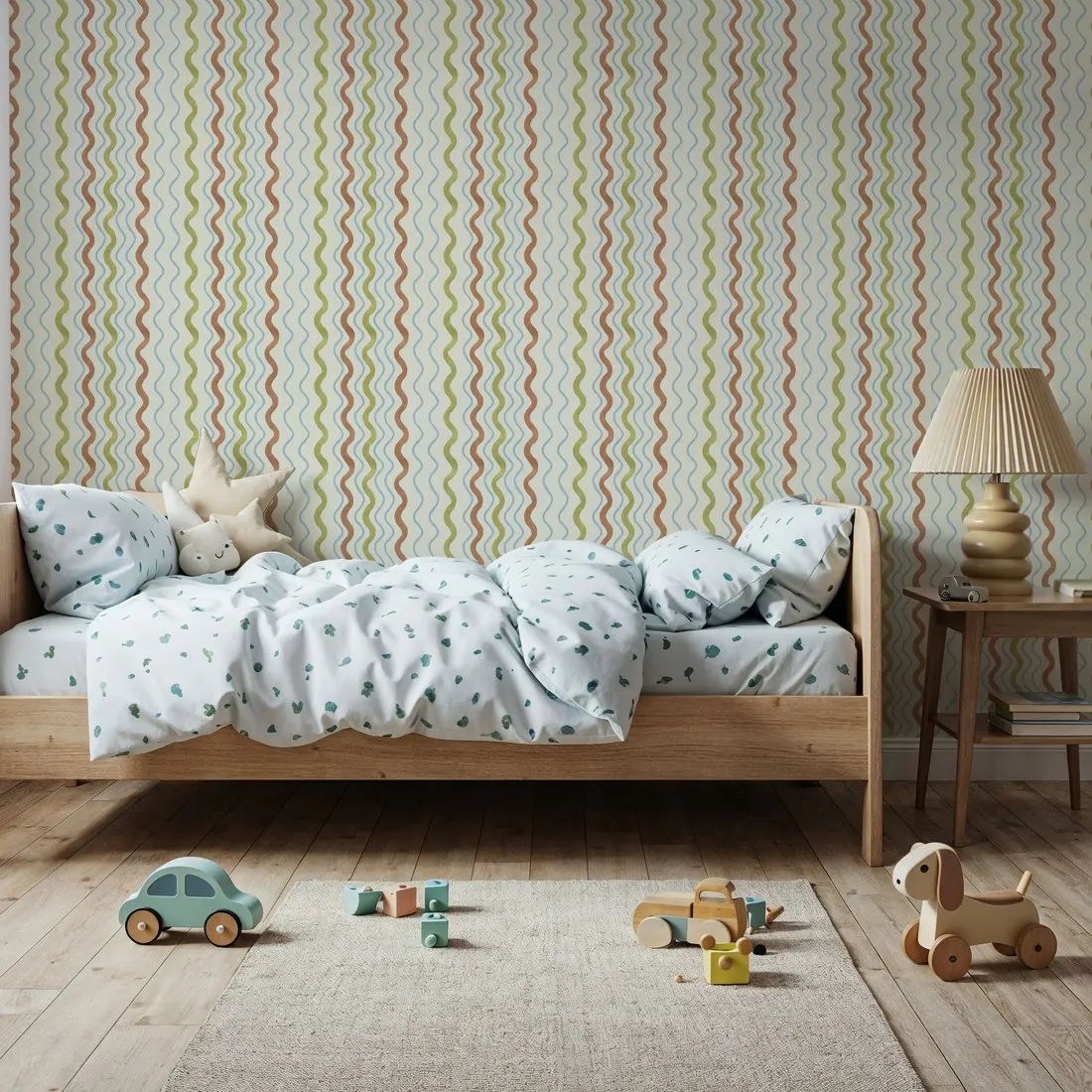 Wavy Stripes Green and Rust Custom Wallpaper Wall Mural for Living Room