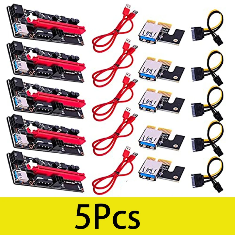 

5Pcs Mines Powered PCI-E PCI Express Riser - VER 009S - 1X to 16X PCIE USB 3.0 Adapter Card - with USB Extension Cable