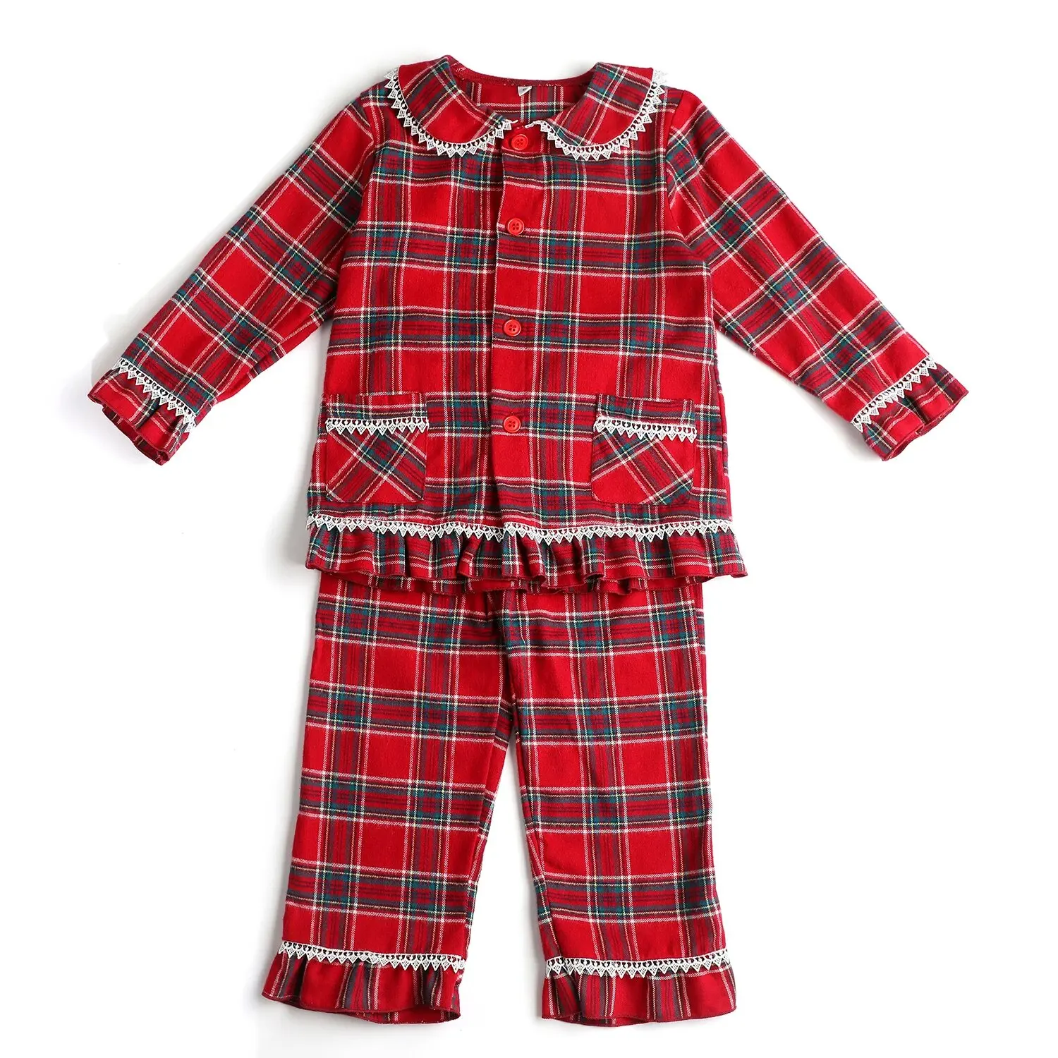 Weihnachten Jungen Mädchen Pyjamas Sets Loungewear Baby Kleidung Flanell Plaid 100 % Baumwolle Geschwister Passende PJS Pyjamas