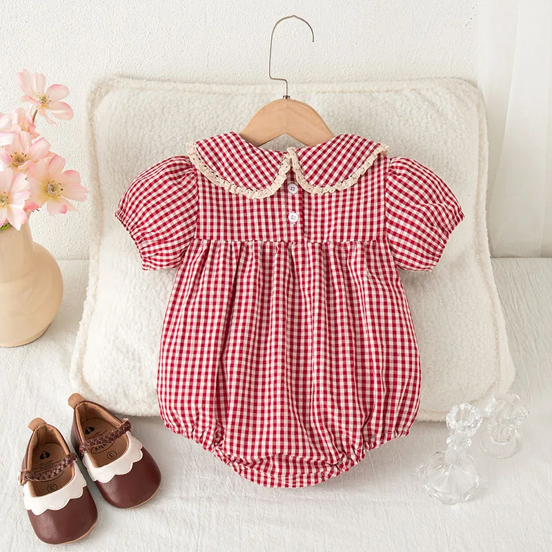 MILANCEL Summer Baby Bodysuit 3-24M Red Grid Toddler Clothes Sweet Girls One Piece Ventilate Infant Jumpsuit