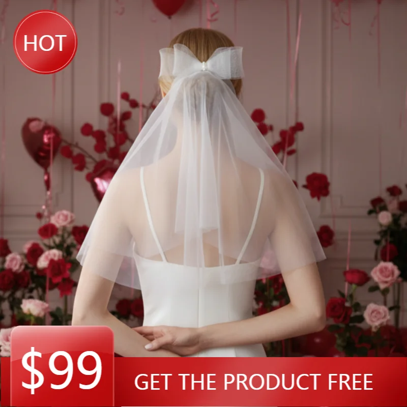 

Shoulder Length Double-Layer Bow Bridal Veil Simple Romantic Wedding Veil for Bride Church Ceremony G95