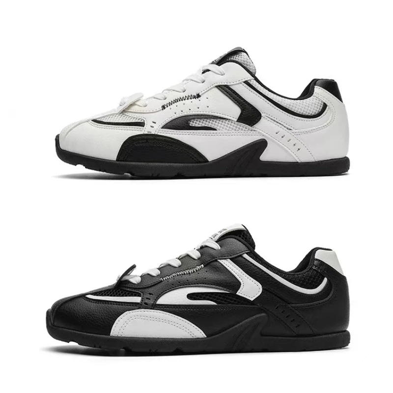 Men‘s Vintage Racing Shoes Contrast Color Thin Sole Lace Up Sneakers German Trainer Style Casual Sports Shoes for Spring