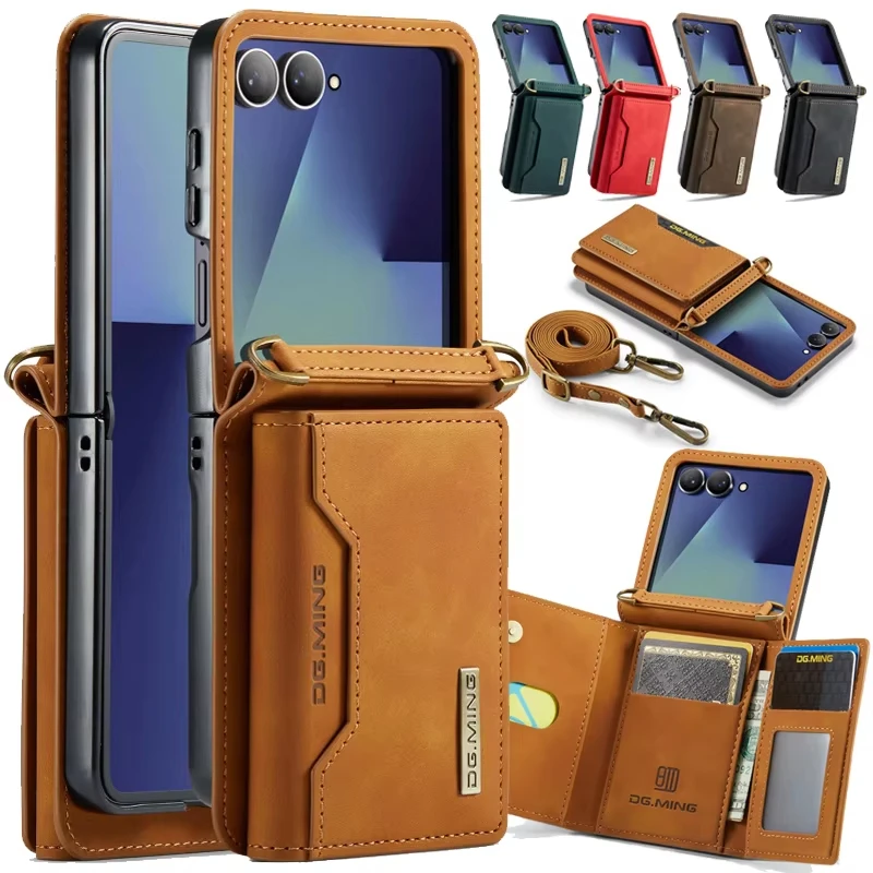 Crossbody Leather Wallet Phone Case for Samsung Galaxy Z Flip 8 7 6 flip8 flip7 flip6 Card Slots Holder Funda Cover Hoesje Coque