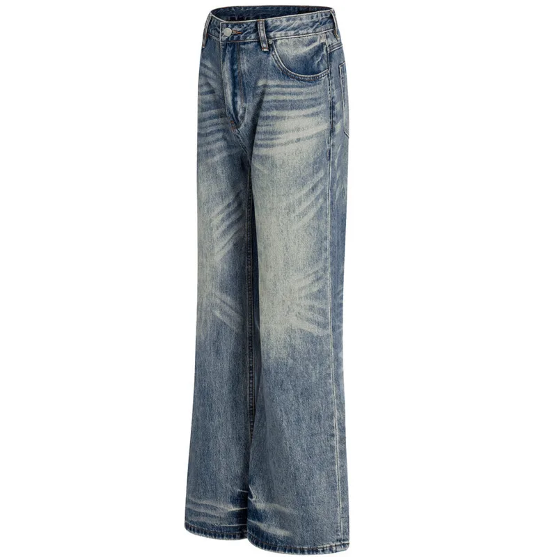 بنطال جينز رجالي للربيع والخريف عصري أمريكي كلاسيكي فضفاض غير رسمي مصنوع يدويًا، مغسول، مستقيم الساق من قماش الدنيم #3