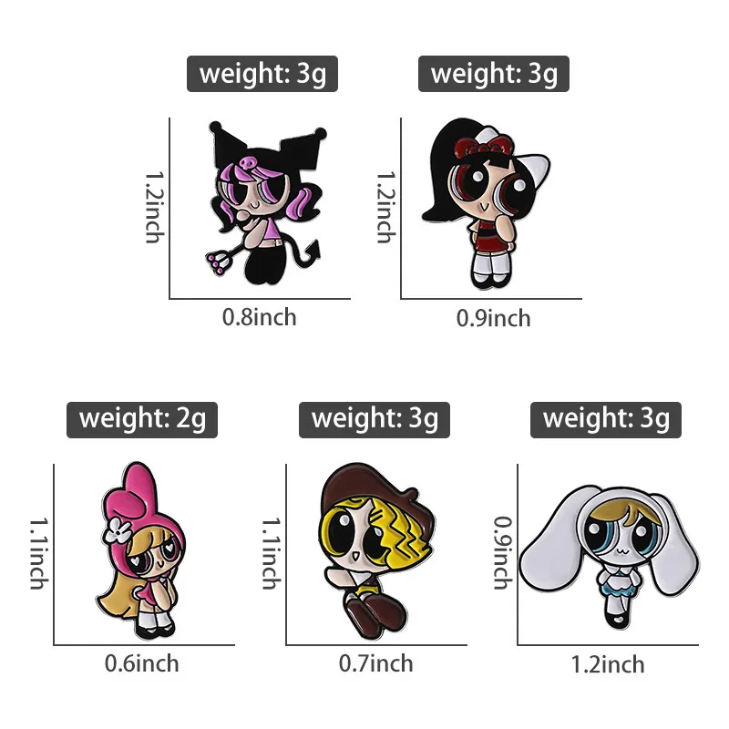 5 قطع مضحك الكرتون Powerpuff الفتيات المينا دبابيس لحقيبة الظهر بروش اكسسوارات أنيمي مجوهرات الملابس دبابيس هدية للأطفال