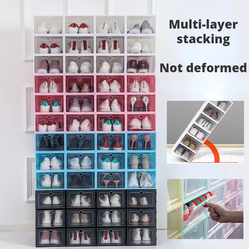 

6pcs Plastic Shoe Rack Organizer Fold Transparent Thickened Shoe Cabinets Drawer Multi-layer Stackable Shoe Box Storage