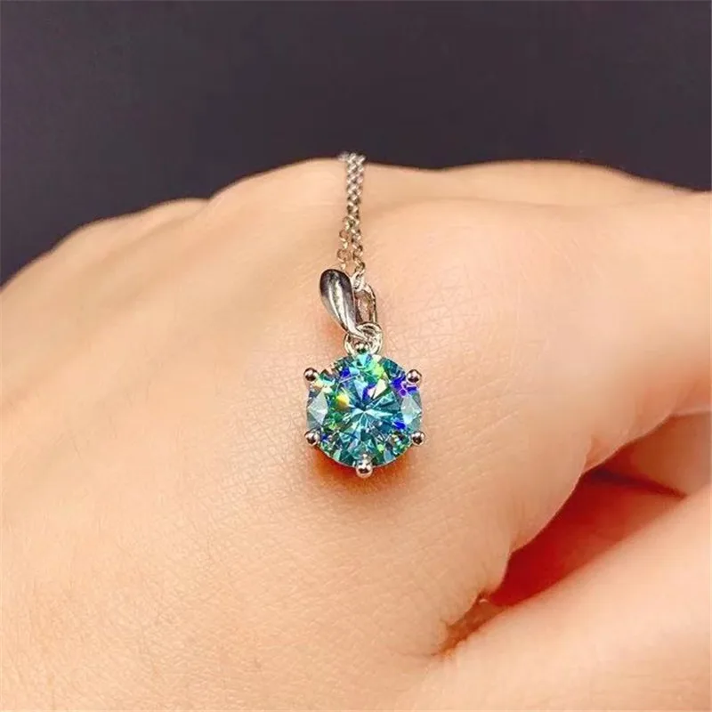 Silver 925 6 prong Moissanite Pendant Necklace For Women Trendy Design D Color VVS Pass Diamond Test Jewelry with box GRA