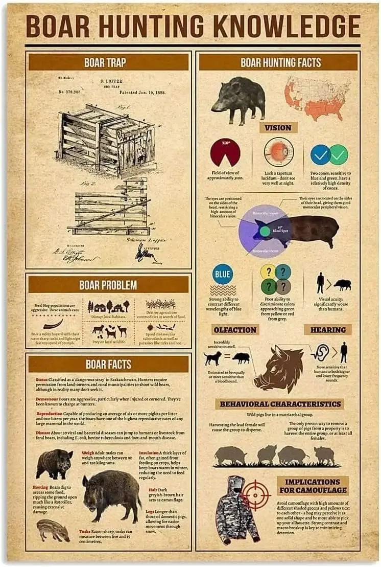 Boar Hunting Knowledge Aluminum Metal Tin Signs Vintage Poster Wall Art For Home Bedroom Bathroom Living School Room Cafe K sign