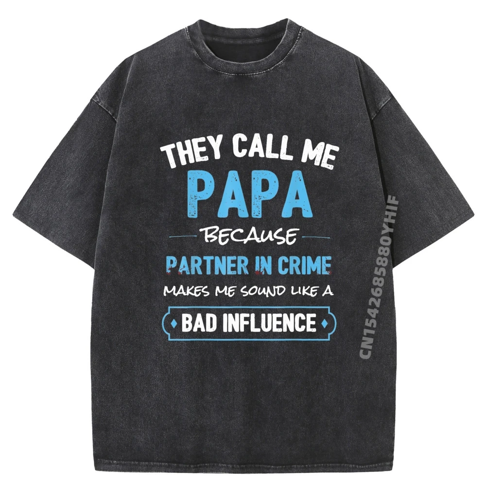 

Mens T-shirt Funny Grandpa Papa Partner In Crime Dad Cream T Shirt Luxury Brand High Quality Washed Shirt