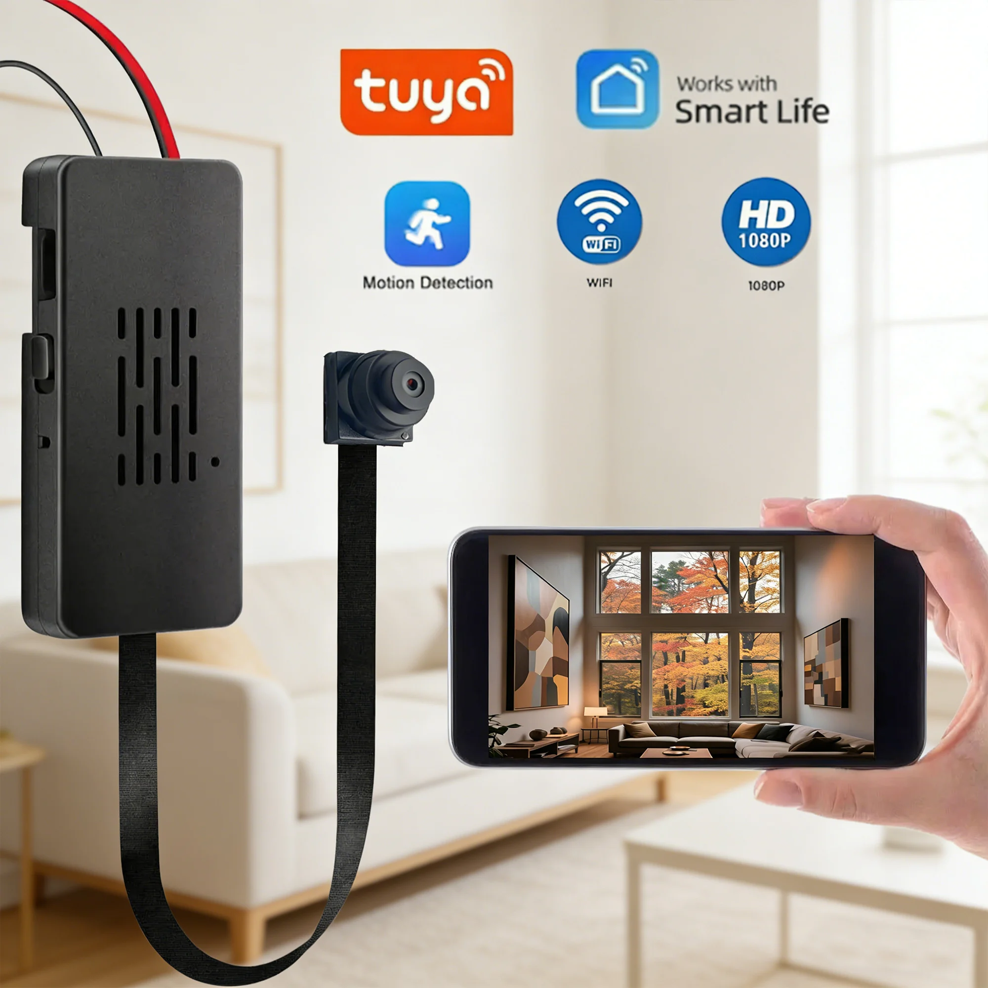 Caméra sans fil intelligente Tuya Mini DIY HD 1080P, caméra de sécurité intérieure, WiFi 2.4G, vision à distance, détection de mouvement