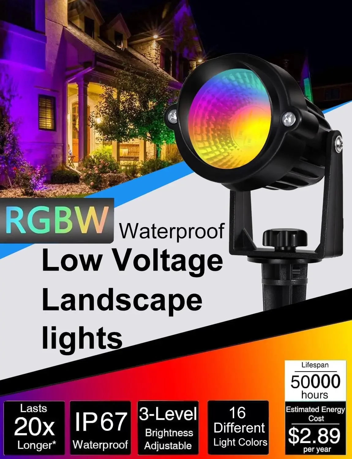 12W RGB Color Changing Landscape Lights Low Voltage LED Landscape Lighting Remote Control Spotlight Waterproof Garden Pathway Ch