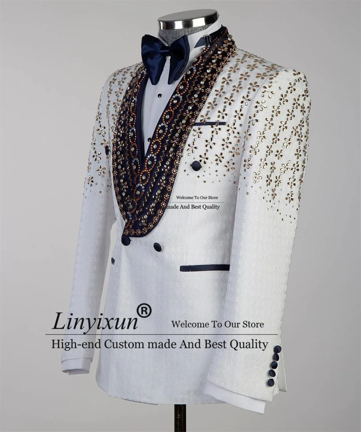 Sparkly Jewelry Ornament Men Suits Double Breasted Wedding Groom Tuxedo 2 Pieces Male Prom Blazers Customized Costume Homme