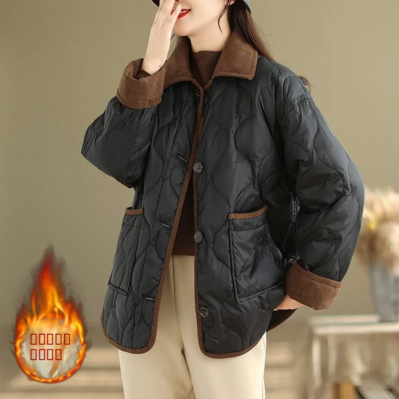 

Ladies Large Size High End Cotton Jaet Quilted Diamond Pattern Small Fraance Sle Autumn Winter New Arrival Outerwear