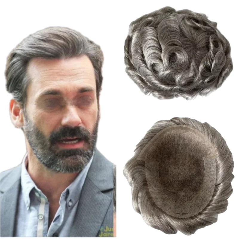 

Монгольский девственный человеческий волос # Серый парик фронта шнурка 580, 8x10 Q6, для белых мужчин