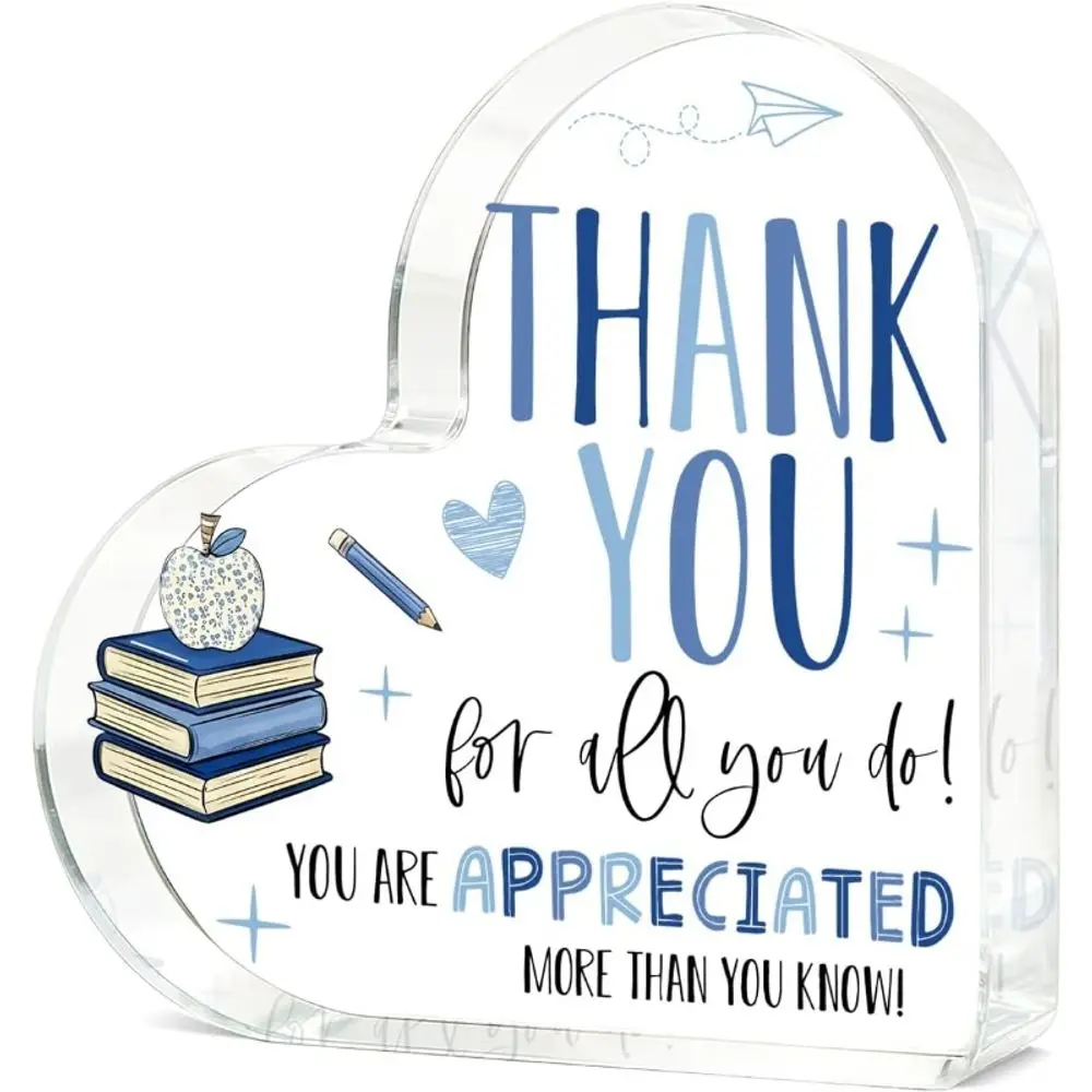Acrylic Heart Teacher Gift, Home Office Desktop Decor for Appreciation & Holidays