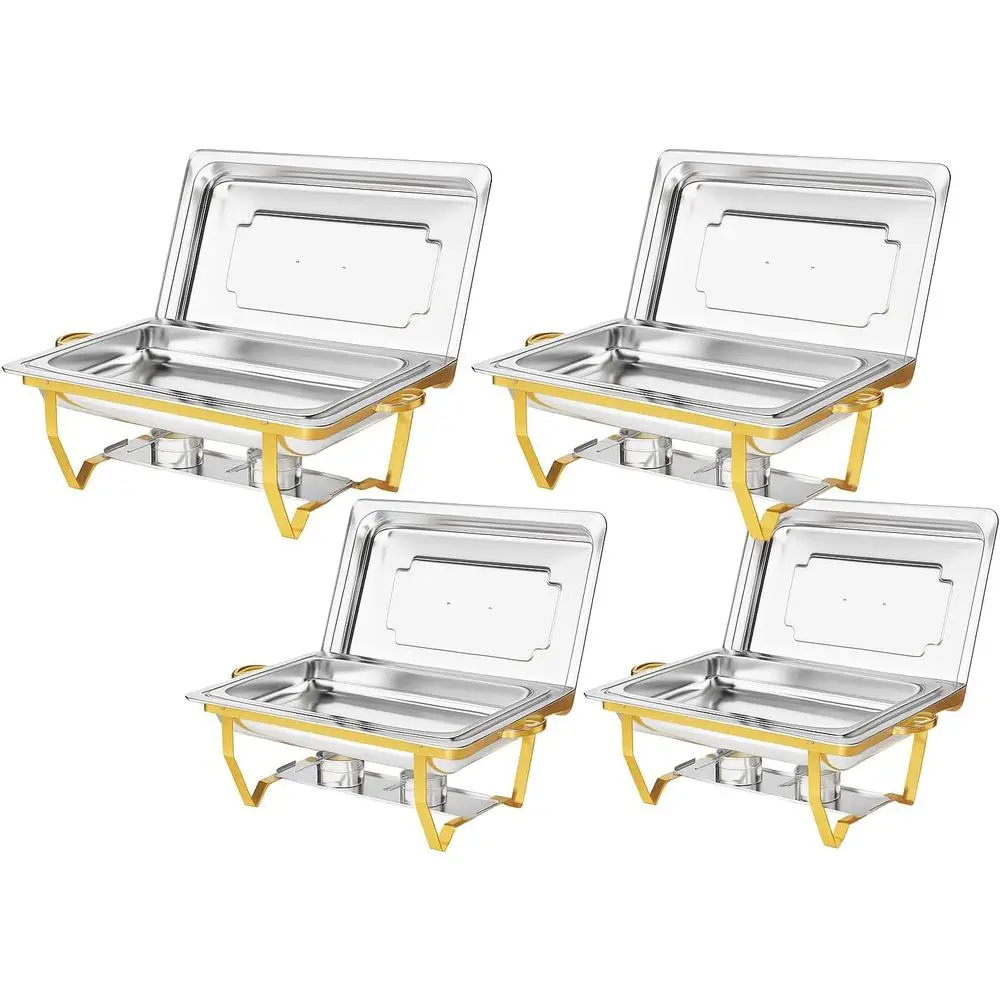 

Stainless Steel Chafing Dish Set, 9-Quart Buffet Warmers with Pans, Gold & Silver, Ideal for Weddings & Events