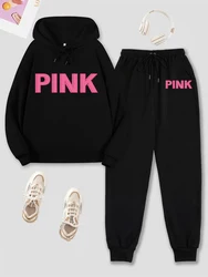 Printed Two-Piece Rope Jumper Long-Sleeved Regular Sweatshirt And Jogging Pants Suit Casual Women's Wear