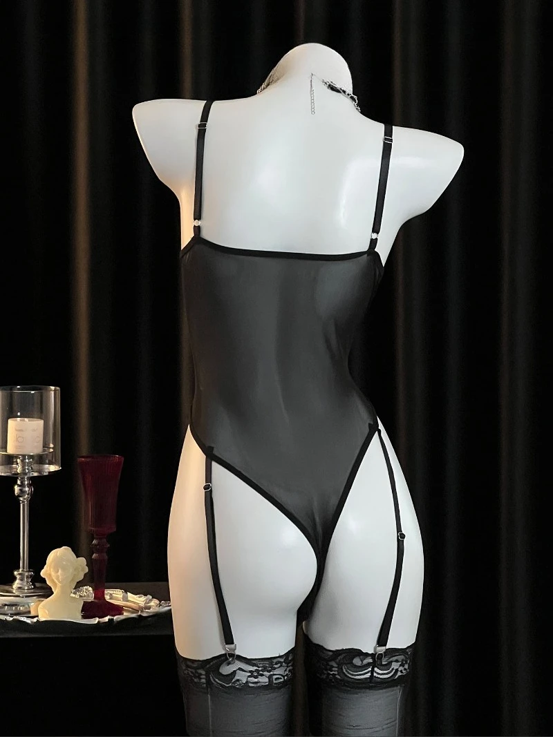 럭셔리 레이스 바디수트 여성, 시스루 원피스 란제리, 로맨틱 데이트 슬립웨어, 조절 가능한 스트랩, 여성스러운 시스루 메쉬 디자인