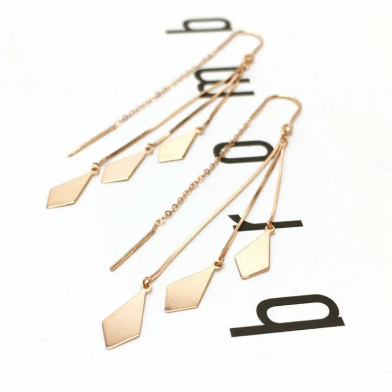 585 Purple Gold Earrings for Women Plated 14K Rose Gold Glossy Diamond Tassel Earings Fashion Elegant Long Chain Fine Jewelry