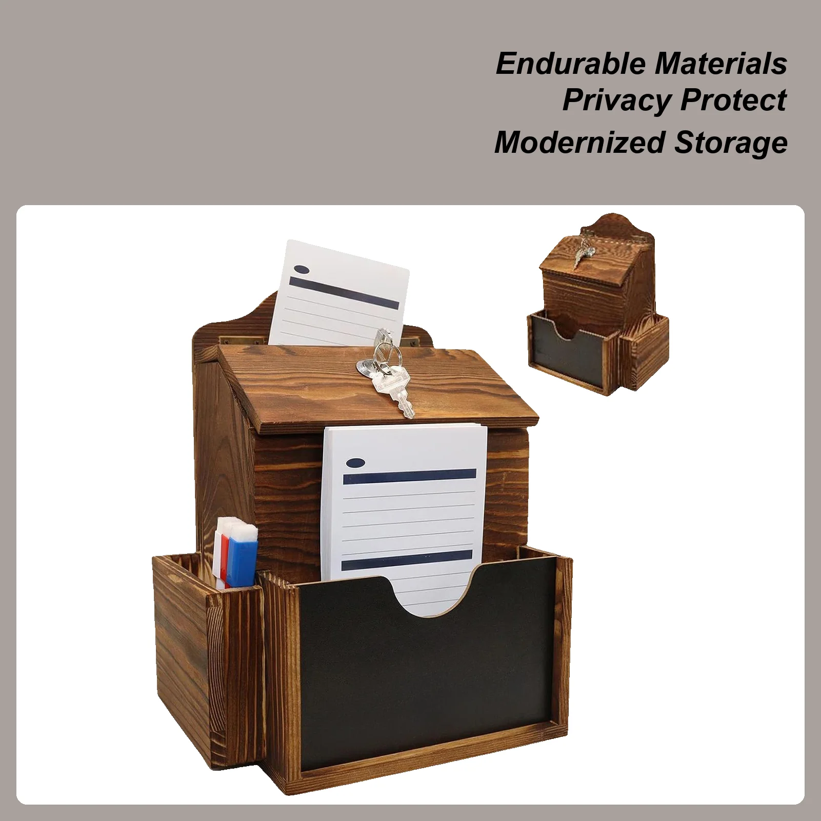 Boîte à suggestions avec fente, boîte à don, boîte aux lettres verrouillable en bois avec 2 emplacements pour enseignant, bureau, ferme, Restaurant, église, mariage