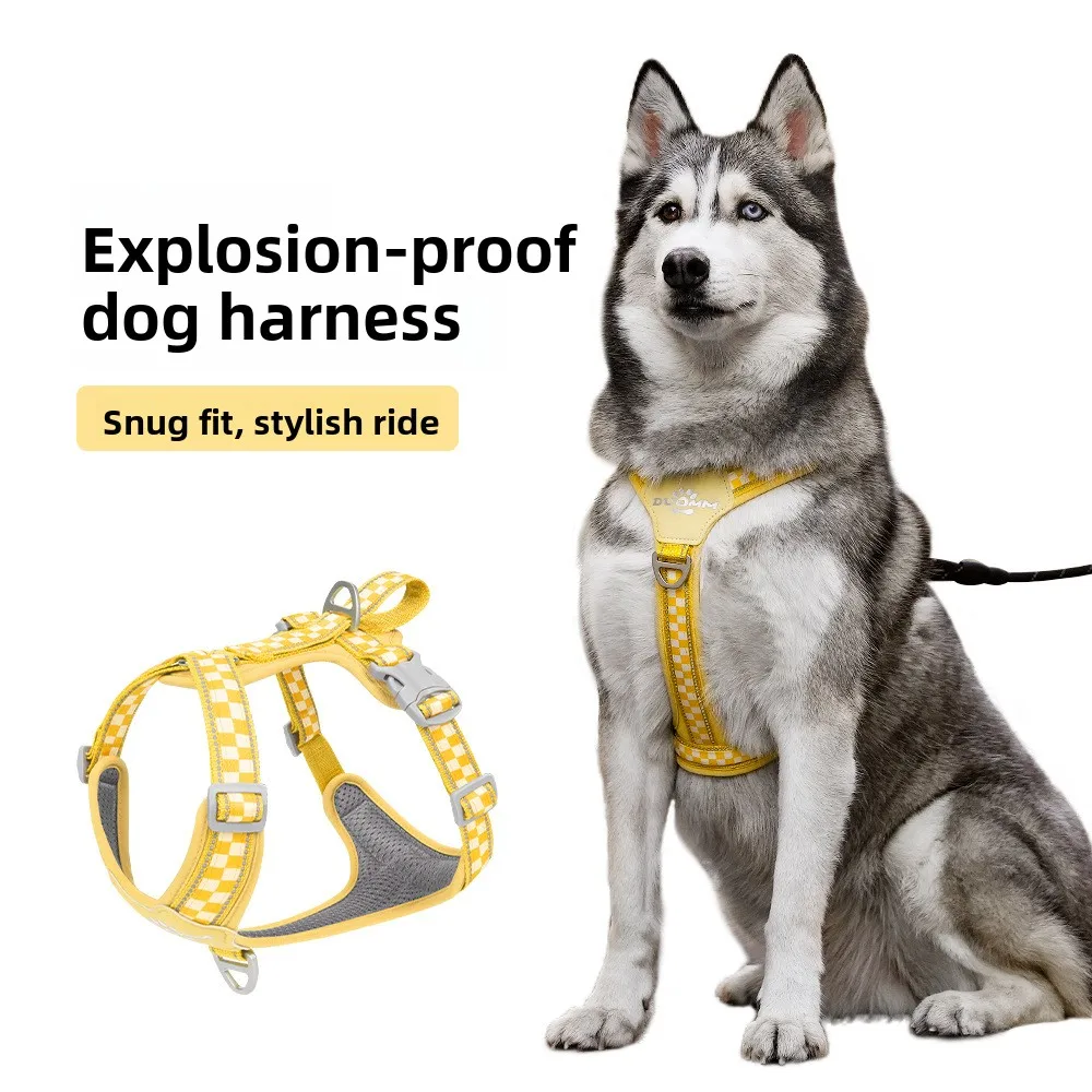 

Нагрудный ремень для собак, взрывозащищенный жилет в клетку, поводок для прогулок, подходит для маленьких и средних собак, французских бульдогов.