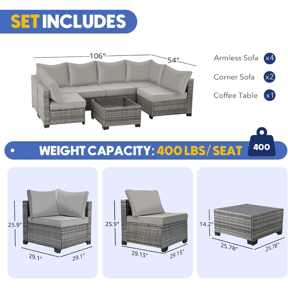 Outdoor Sectional Sofa Sets Rattan Wicker Patio Conversation Sets All Weather Patio Furniture Sets with Cushions and Glass Table