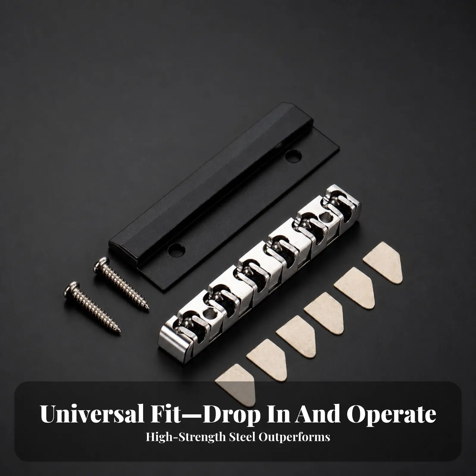 43mm Silver Steel Guitar Nut Assembly with Adjustable Shims for Stable String Spacing Action