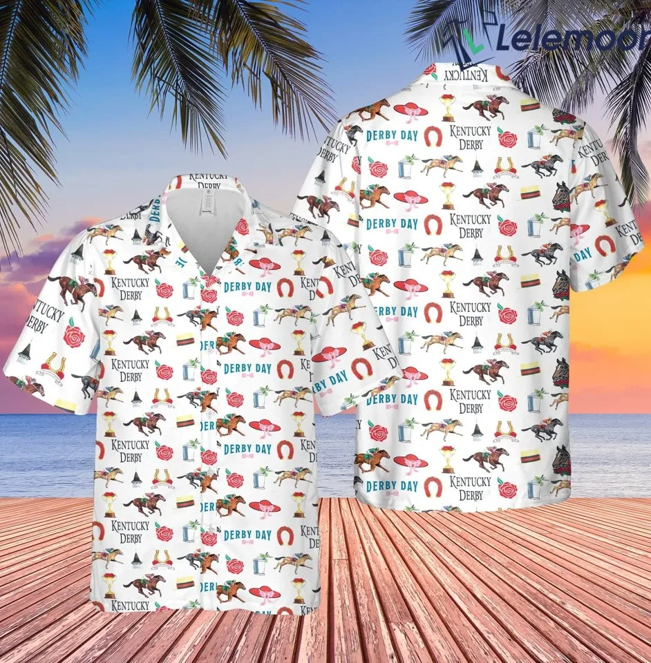 Camisas havaianas estampadas de corrida de cavalos masculina, praia fascinante, manga curta, de botão, casual, verão