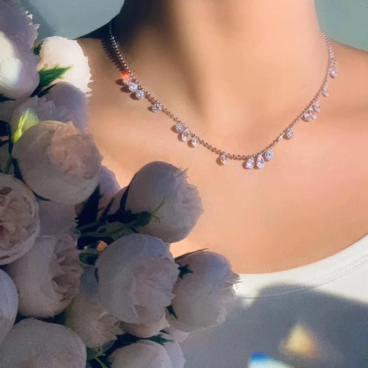 S925 Sterling Silver Necklace Tear Mark Broken Galaxy Glow Versatile Zircon Collarbone Chain for Women
