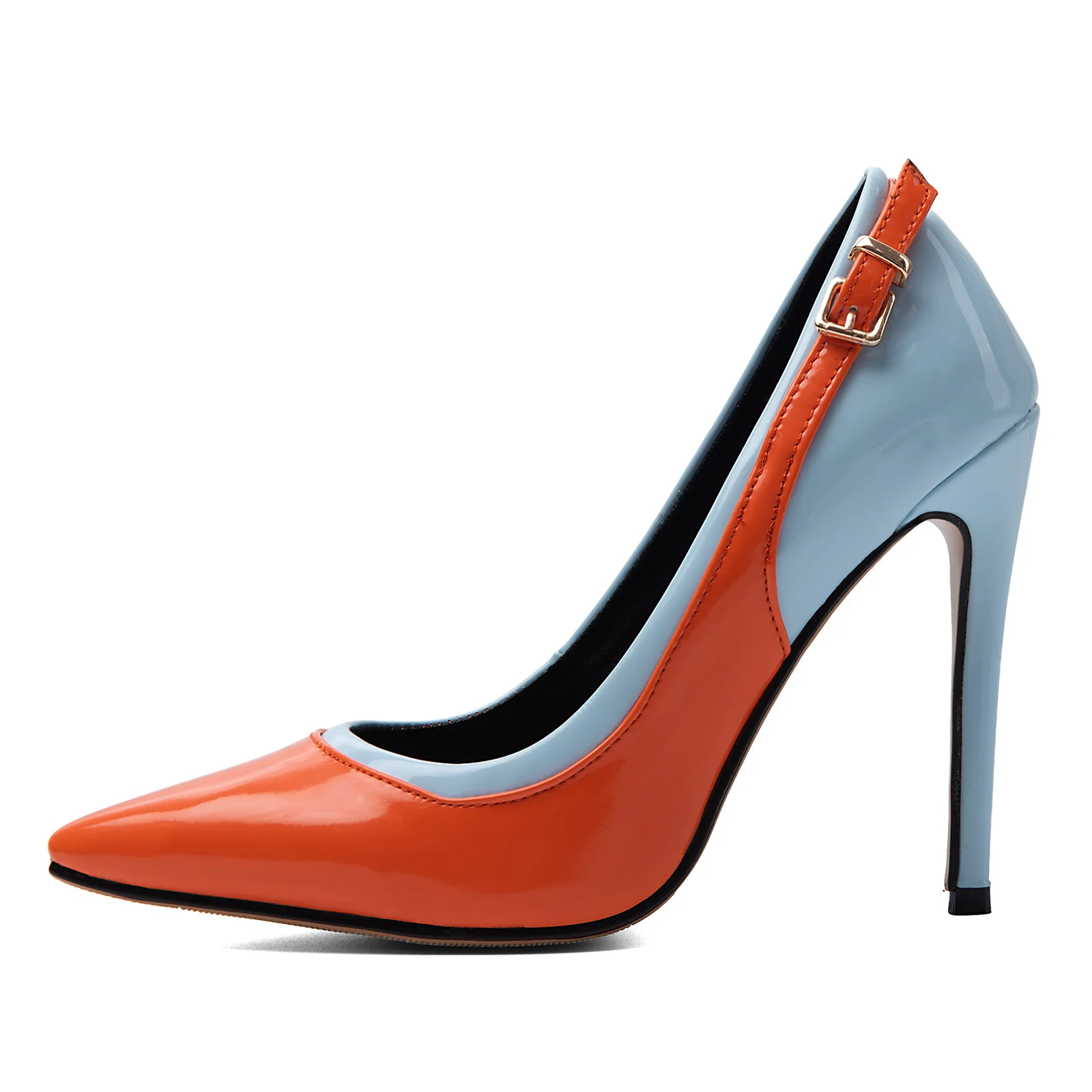 Mixed Colors Patent Leather Pumps for Women Pointed Toe Ankle Buckle Stiletto High Heels Slip On Elegant Office Lady Shoes